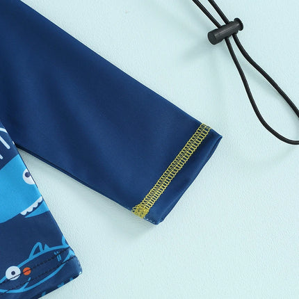 0-5Y Baby Boys Rash Guard Swimwear Fish Print Long Sleeve Zip Tops + Boardshorts + Bucket Hats Bathing Suit Kids Beachwear