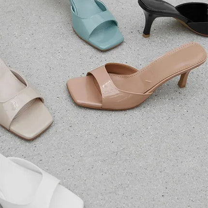 Summer Women Shoes 2024 Fashion Square Toe Women's Slippers Sexy Thin High Heel Outdoor Slides Simple Versatile Prom High Heels