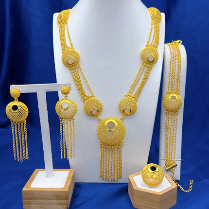 ANIID Dubai 24K Gold Color Long Jewelry Sets Wedding African Necklace Earrings For Women Nigerian Indian Bridal Set Party Gifts