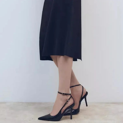 2025 Summer New Sexy Pointed Toe Pumps Black Leather 8cm Thin High Heeled Sandals Snake Pattern Stiletto Mules for Women