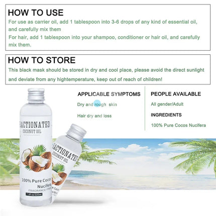 Natural Organic Coconut Oil 100% Organic Castor Oil Moisturizing Deep Relaxation Body Face Massage Essential Oil Skin Care 100ml