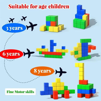 Magnetic cube tile children's toys, magnetic modeling building toys for toddlers, preschool learning, sensory STEM toys, creativ