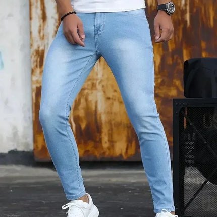 2025 Spring New Mens Slim Fit Classic Skinny Jeans Casual Street Style Casual Mens Skinny Jeans Male Slim Fit Pencil Denim Blue