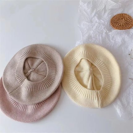 Fashion Baby Knitted Beret Hat Solid Color Children's Warm Hats Autumn Winter Painter Cap For Girls Kids Bonnet Accessories