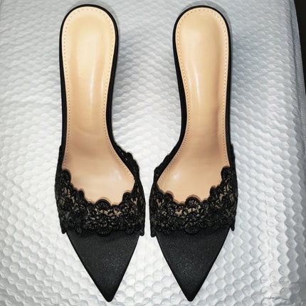 New Summer Women's High-heeled Sandals, Sexy and Comfortable Lace Embroidered Shoes, Mules, Banquet Shoes