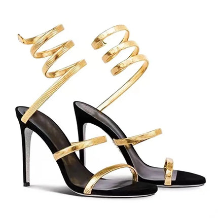 Star style Sexy Narrow band Coiled-strap Women Sandals Fashion Summer Stiletto High heels Gladiator Sandals Party Prom Shoes