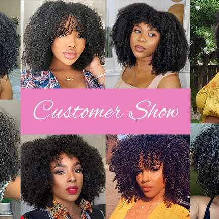 250% Afro Kinky Human Hair Wig With Bangs Machine Made Afro Kinky Curly Wigs For Women Brazilian Glueless Wigs 12“-16“ HairUGo