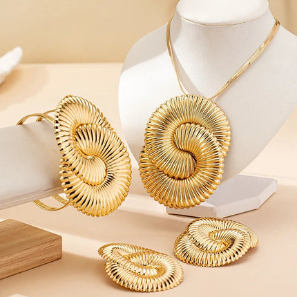 Trendy Exaggeration Bohemian Ocean Wind Party Geometric Sea Snail Symbol Necklace Earrings Bracelet Ring Set Jewelry Accessories
