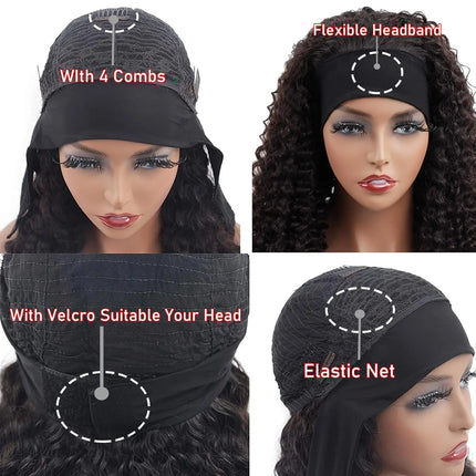 Kinky Curly Headband Wigs Human Hair For Black Women 180% Density Peruvian 10-24 Inch Human Hair Wigs Full Machine Made Wigs