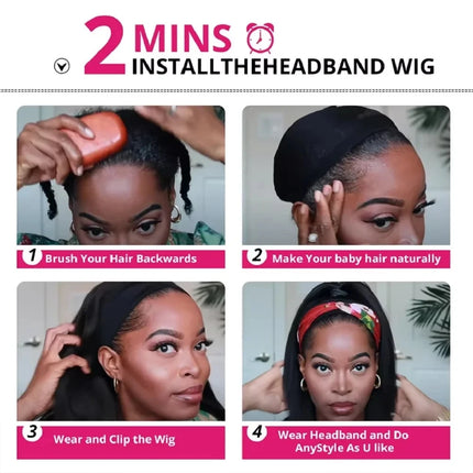 Kinky Straight Headband Wig Human Hair for Black Women Brazilian Glueless None Lace Front Yaki Straight Human Hair Headband Wig
