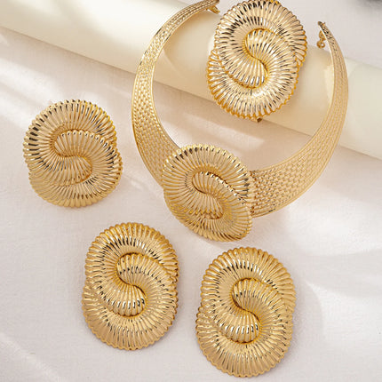 Trendy Exaggeration Bohemian Ocean Wind Party Geometric Sea Snail Symbol Necklace Earrings Bracelet Ring Set Jewelry Accessories