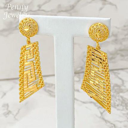 Original 4Pcs Golden Jewellery Sets 18K Gold Plated Jewelry Set Necklace Earring Bracelet Ring Italian Wedding Party Gifts