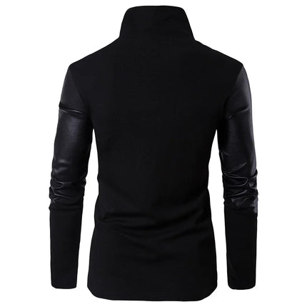 Fashion Jackets for Men Spring New Stand Up Neck Slim Fit Knitted Shirt Panel Leather Knitted Shirt for Men
