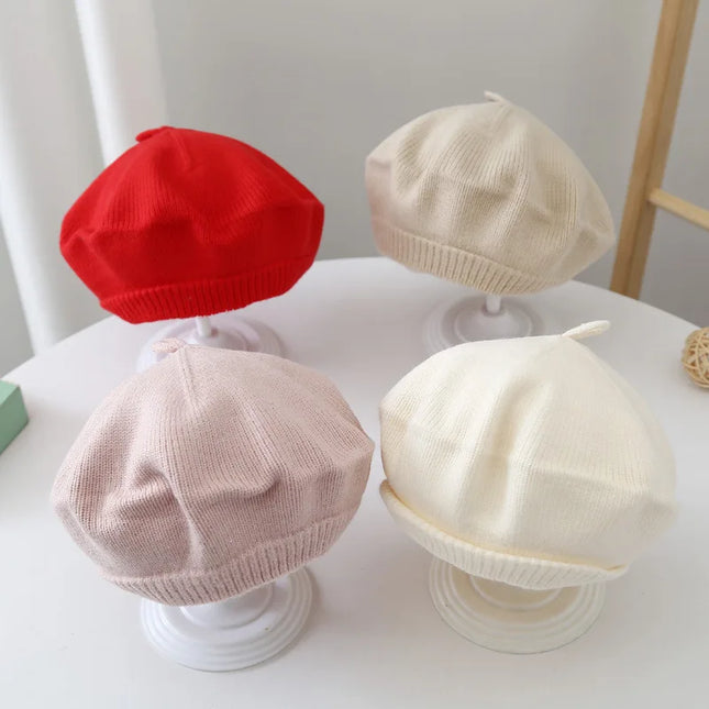 Fashion Baby Knitted Beret Hat Solid Color Children's Warm Hats Autumn Winter Painter Cap For Girls Kids Bonnet Accessories