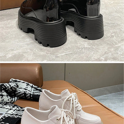 Women Patent Learther Platform Sneakers 10CM Wedge Heels Ladies Autumn Chunky Sneakers Pumps Woman Non Slip Super Thick Shoes