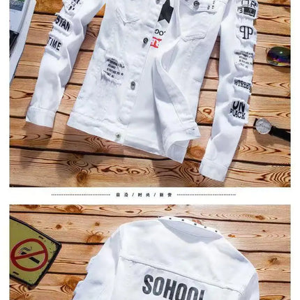 Spring Autumn Mens Denim Jacket + Jeans Pants Set Fashion Single Breasted Coat Trousers Two Piece Denim suit