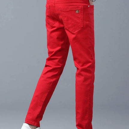 Four Season New Men's Yellow Jeans Fashion Business Casual Straight Denim Stretch Trousers All-match Men's Casual Pants Jeans