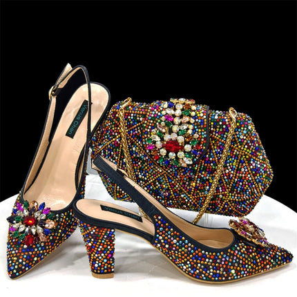 doershow beautiful Italian Shoes And Bag Sets For Evening Party With Stones Italian Leather Handbags Match Bags! HDF1-30