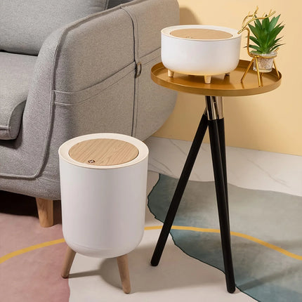 Round Trash Can With Lid, White Garbage Can With Foot, Paper Basket, Waste Bin For Bedroom Kitchen Bathroom Office Living Room