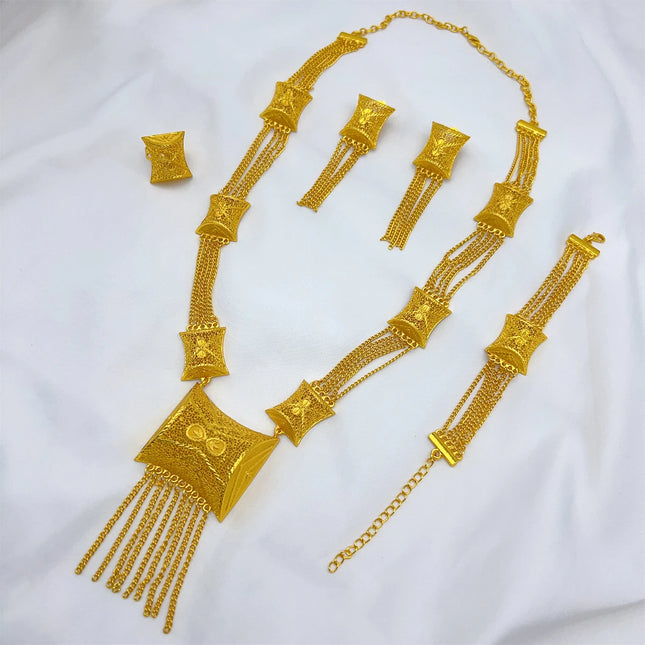 ANIID Dubai 24K Gold Color Long Jewelry Sets Wedding African Necklace Earrings For Women Nigerian Indian Bridal Set Party Gifts