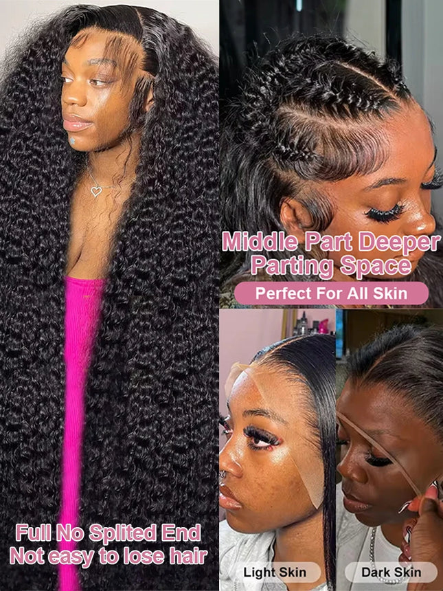 40 46 Inch 13x6 HD Deep Curly Wave Lace Frontal Wigs Brazilian 13x4 360 Water Wave Full Lace Front Human Hair Wig For Women 250%