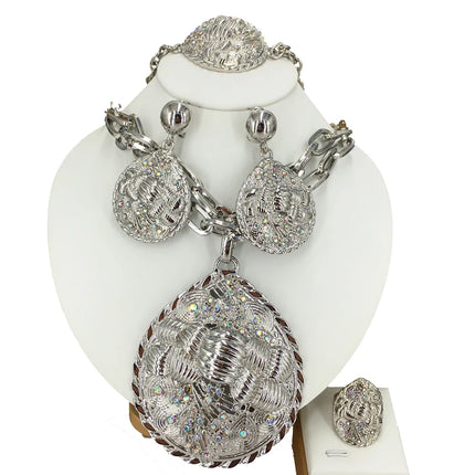 2022 Hot Selling Brazilian Dubai Italian Gold Plated Jewelry Women's Wedding Party Banquet Big Pendant Jewelry Sets FHK13725