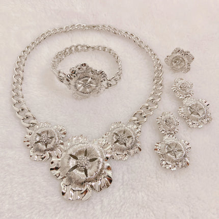 Big Style Flower Women Jewelries Set Factory Necklace Earrings Bangle Ring Wedding