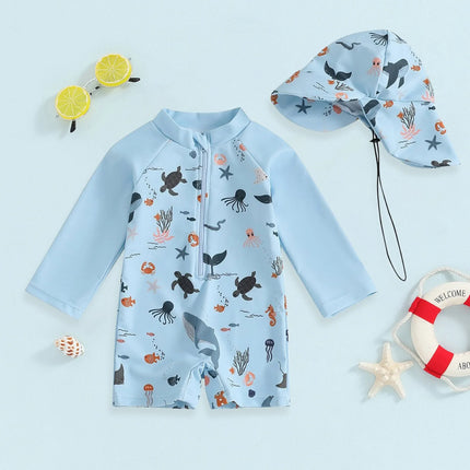 Infant Boys Swimsuit Long Sleeve Zipper Swimsuit Sun Protective Clothing Infant Bathing Swimwear Girls Swimsuit Two Piece