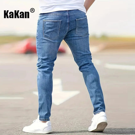 Kakan - European and American High-quality Men's Small Leg Elastic Hole Long Jeans, Street Tight New Jeans