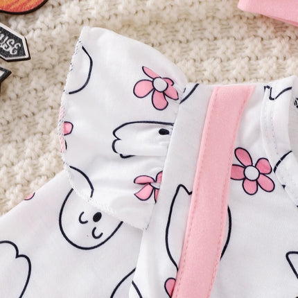 Baby Girl Festival Clothes Outfit Ruffle Trim Patch Long Sleeve Romper Dress with Bow Headband 2 Piece Set for Toddlers