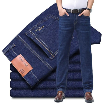 Summer Thin Men's Elastic Cotton Jeans Fashion Blue Comfortable Business Straight Casual Pants Brand Male Clothes Trousers