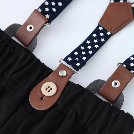 Gentleman Spring Autumn Outfit for Newborn Boy Cotton Baby First Formal Birthday Clothes Solid Pant with Strap Toddler Party Set