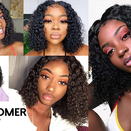 Short Curly Bob Lace Front Human Hair Wigs PrePluck With Baby Hair Brazilian Deep Wave Frontal Wig For Women Water Wave Lace Wig