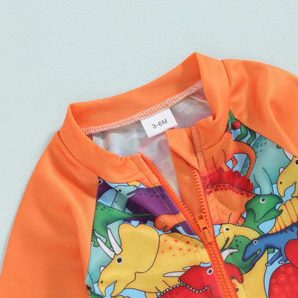 Infant Baby Boys Rash Guard with Swim Cap Long Sleeve Swimwear Turtle/Dinosaur Print Beachwear Toddler Swimwear Bathing Suit