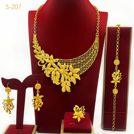 Brazilian 24K Gold Color Jewelry Sets For Women Wedding Dubai Necklace Earrings Nigerian Indian Bridal Set Party Gifts Wholesale