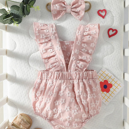 Baby Girls Summer Sleeveless Print Floral Cute Newborn-9M Triangle Jumpsuit For Outdoor Vacation Wear +Headband