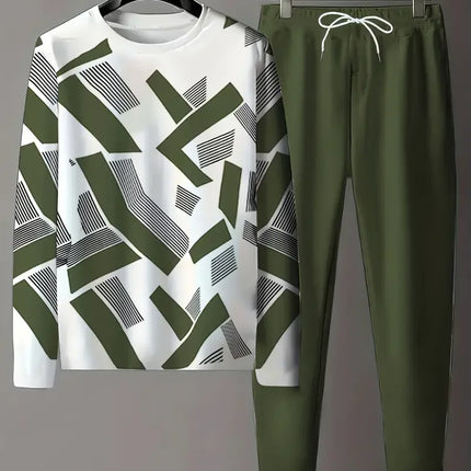 Spring And Fall Men's Long Sleeve Pant 2pcs Sets Red And Blue Striped 3D Print Man Set Everyday Fashion Men Long Sleeved T-shirt