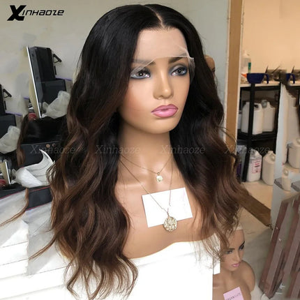 Ombre Brown 5x5 Silk Top Human Hair Wigs Natural Wave Malaysian Remy Hair Glueless 13x6 Lace Front Wigs with Baby Hair Hairline