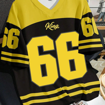 2025 summer new V-neck men's casual T-shirt Chicago letter-printed polyester pullover summer daily outdoor street wear clothes