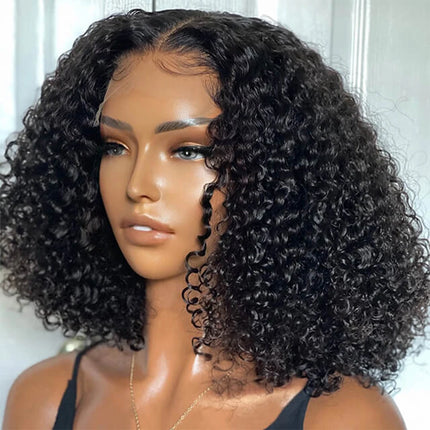 Short Kinky Curly 13x4 Glueless Wigs Lace Front Wig Human Hair Wear And Go Brazilian Remy Wigs Natural Black 4x4 Lace Closure