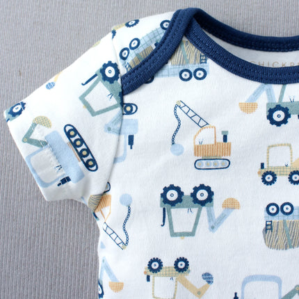 3PCS Summer Boys Three Piece Bodysuit Cartoon Car and Excavator Pattern Button Design Short Sleeve Bodysuit Mother's Day Gift