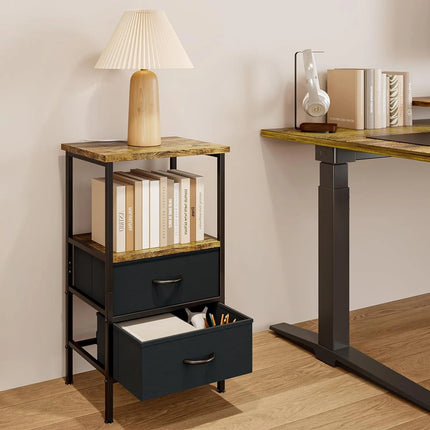 Side Table Bedside Table with 2 Fabric Storage Drawers for Bedroom Living Room Dorm Night Stands for Small Space