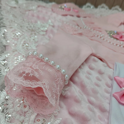 Newborn Baby Girl Coming Home Hospital Outfit Sequines Lace Tulle Romper Onesie with Blanket Princess Boho Clothes Photo Shoot