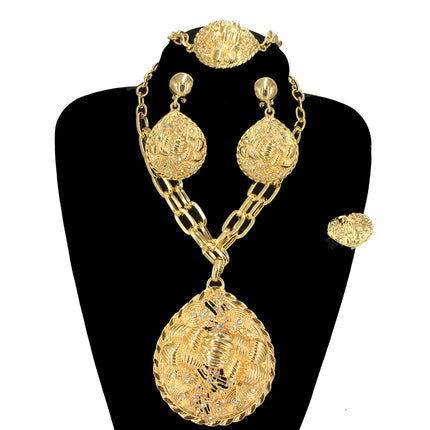 2022 Hot Selling Brazilian Dubai Italian Gold Plated Jewelry Women's Wedding Party Banquet Big Pendant Jewelry Sets FHK13725