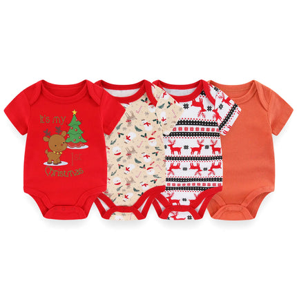 4PCS/Lot Summer Unisex Baby Boy Girl Bodysuits Short Sleeve Infant Onesies First Christmas Baby Clothes