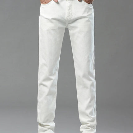 Four Season New Men's Yellow Jeans Fashion Business Casual Straight Denim Stretch Trousers All-match Men's Casual Pants Jeans