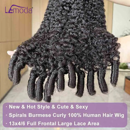 Lemoda 12A Burmese Curly Human Hair Wigs 210% Pixie Curls Spirals Wigs 13x4 HD Transparent Lace 13x6 Full Frontal Wigs For Women