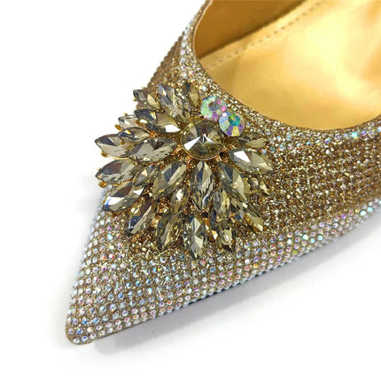 Newest Arrivals Special Design Silver Color African Women Shoes and Bag Set Pointed Toe Pumps for Wedding Party