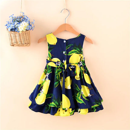 Baby Girl Dresses Summer Lemon Print Sleeveless Girl Princess Dresses Cute Girls Beach Dresses
