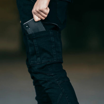 new Jeans Men Pants Wash Solid Color Multi Pockets Denim Mid Waist Cargo Jeans Plus Size Fahsion Casual Trousers Male Daily Wear